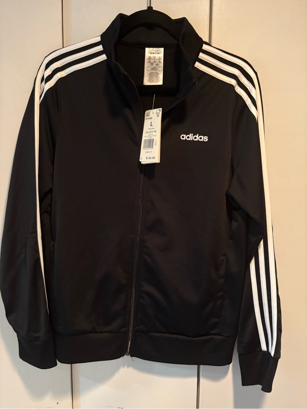 Adidas Ladies Black Track Jacket with White Stripes